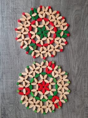 Handcrafted Red, Green & Natural Holiday Trivet Set - Festive Home Holiday